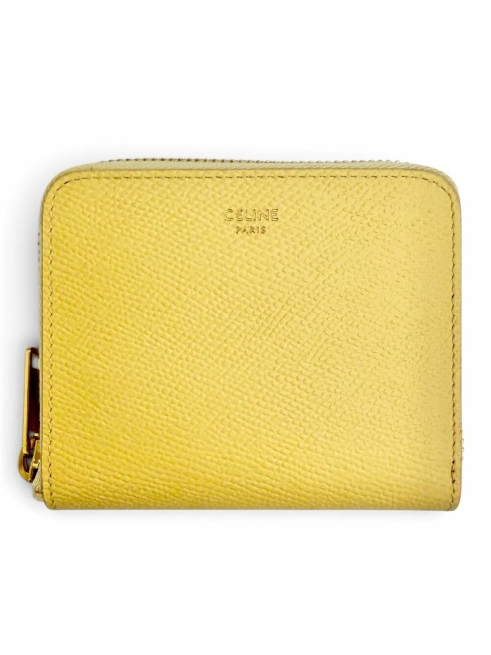 Celine Small Zip Wallet Grained Calfskin Compact Spring Yellow